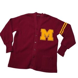 Vintage Sand Knit Sweater Mens XL Red Varsity Letterman Cardigan Patch Made USA